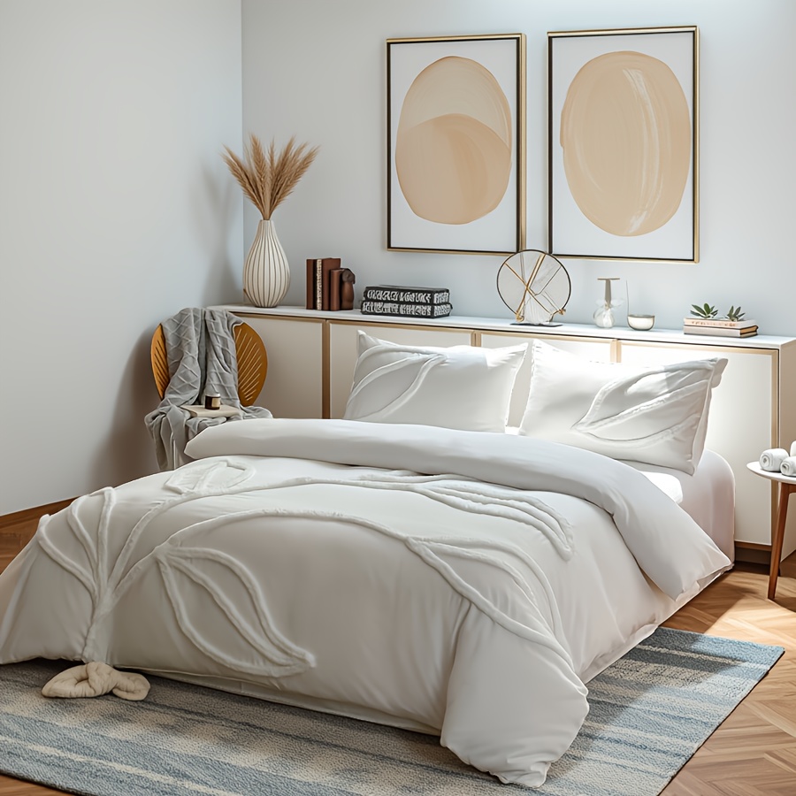 Minimalist Style Three-Dimensional Leaf Tufted Duvet Cover Set, Skin-Friendly Bedding, All-Season Use, Multi-Color and Size Bedroom Bedding