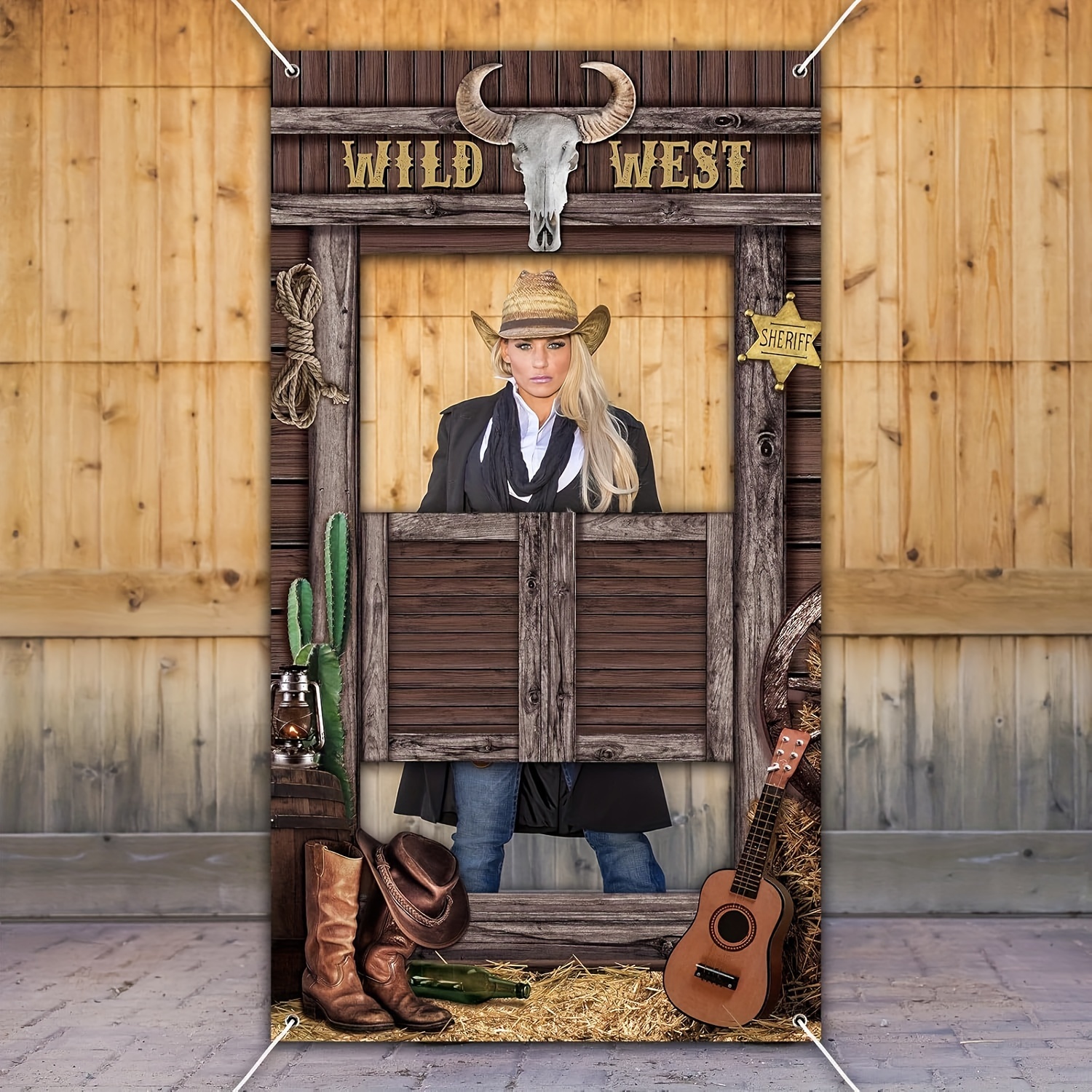 

2d Door Banner Wild West Polyester Photo Booth Backdrop - Multipurpose Western Themed Birthday Party Decoration, Door Banner, No Electricity Needed