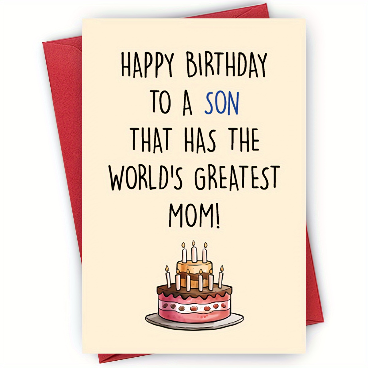 

Happy Birthday Humorous Greeting For Son - Funny Gift From Mom, Celebrating World's Greatest Mother - Cartoon Pattern, Birthday Occasion, Food Theme - Ideal For Adult Son