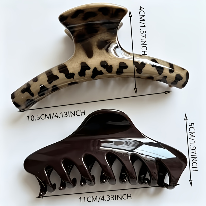 TEMU 2 Pack Leopard Print And Solid Color Shark Clips, Large Anti-slip Hair Claws For Thick Hair, Fashion Hair Additions For Women