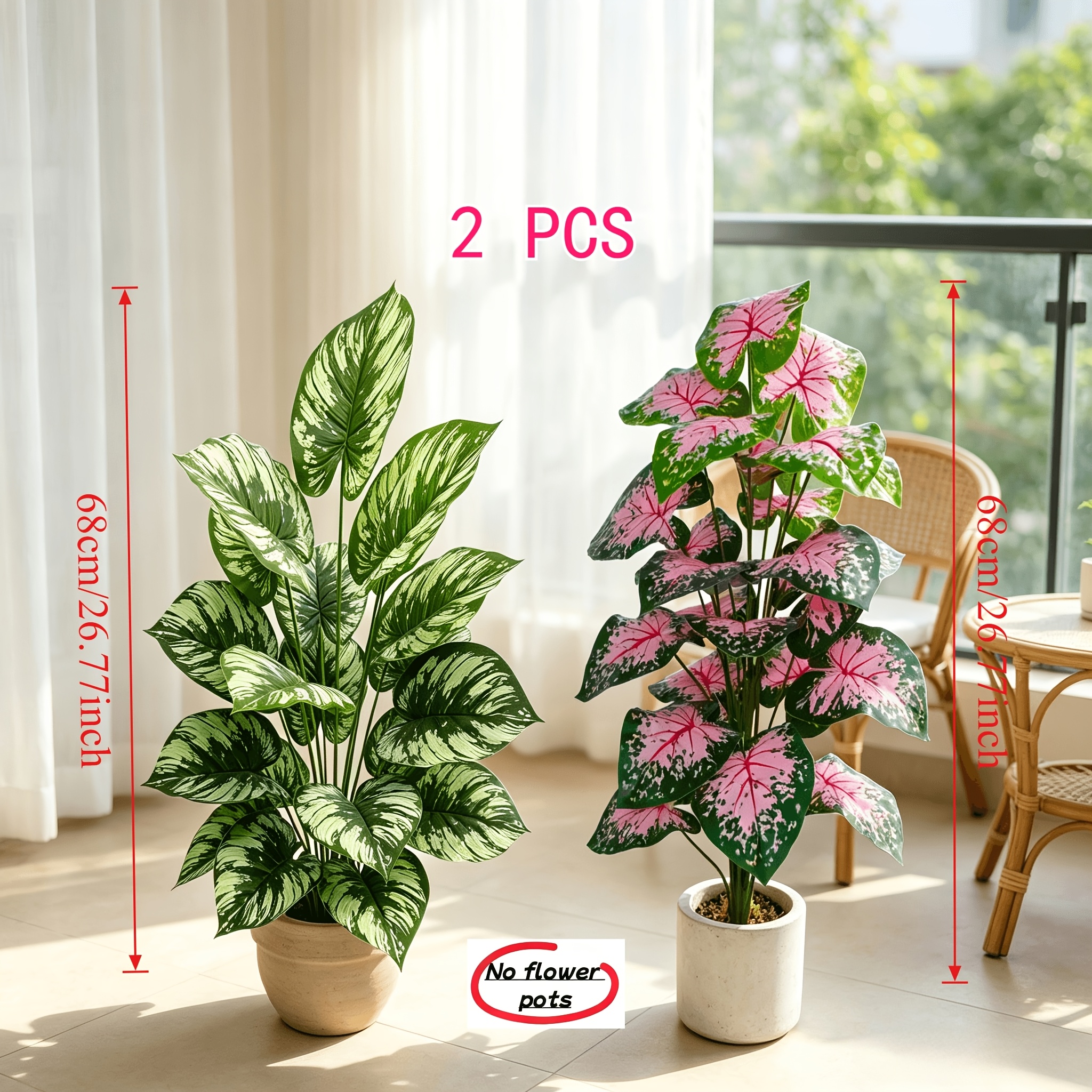 TEMU 2pcs Artificial Greenery Plants For Use, Tropical Style Monstera And Palm Trees, High-quality Plastic Decorative Plants, No Watering Or Trimming