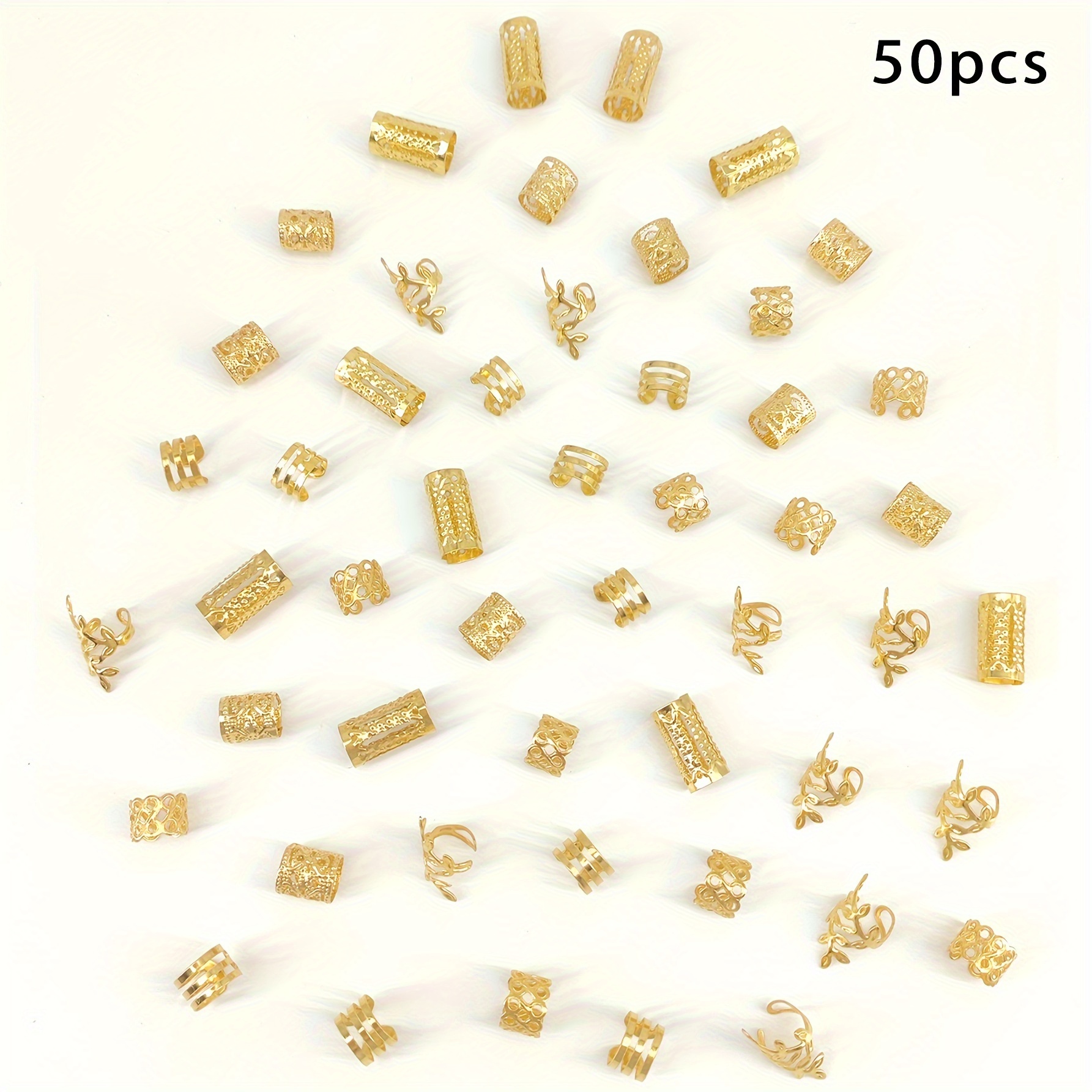 Image of 50pcs/set Hair Rings Elegant Hollow Out Hair Jewelry With Different Patterns For Women Hair Additions Loc Hair Jewelry For Braids