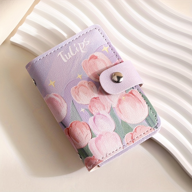 Image of Retro Oil Painting Card Holder Large Capacity Women's Organizer Card Case Small Cartoon Coin Purse