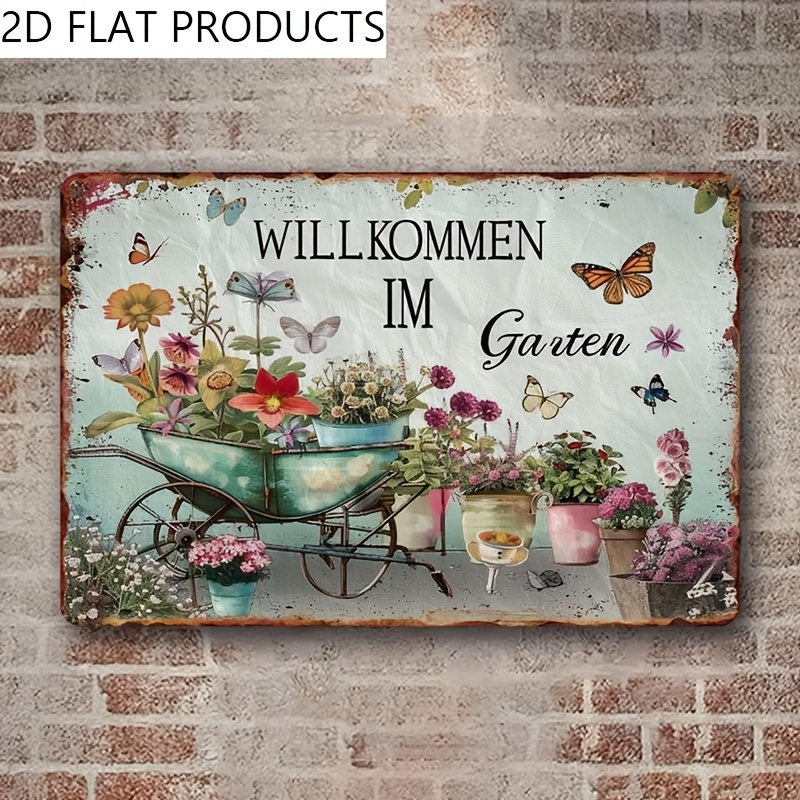 Image of 2d Flat, 1pc A Vintage- Sign For The Garden, Featuring A Design With Floral And . This Rustic Plaque Is Ideal For Decorating Homes, Gardens, Shops, Garages, Bars, And Farmhouses 20*30cm/ 8*12inches
