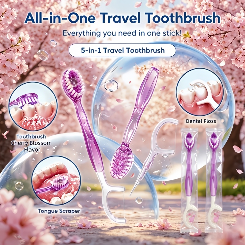 6pcs Portable Travel Toothbrush with Multi-Functional Care
