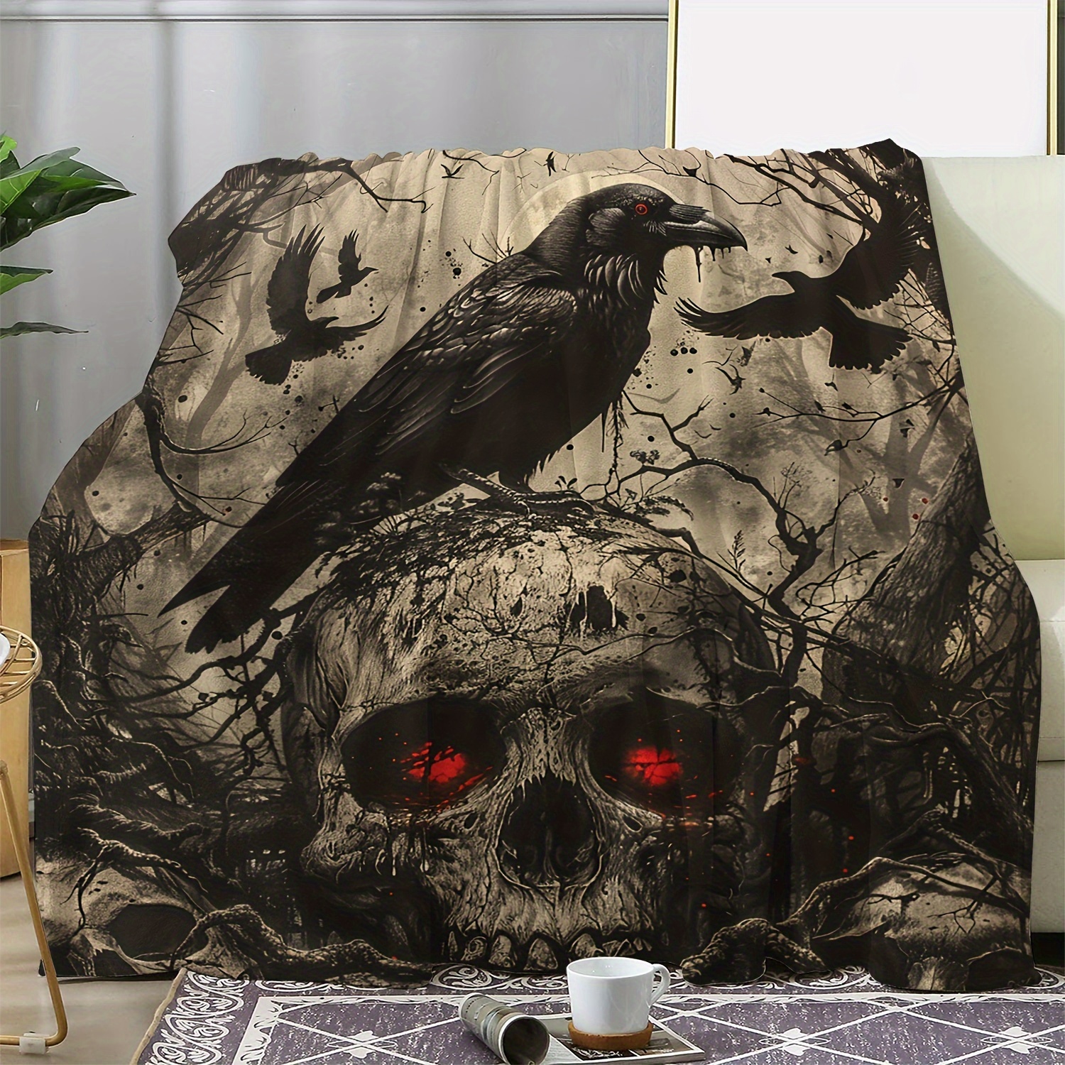 

Vintage Horror And Print Throw Blanket - Digital Print Cozy Soft Flannel Fleece, Multipurpose For Sofa, Bed, Car, Office, Camping, Travel, All-season Gift Blanket - 250-300g Polyester