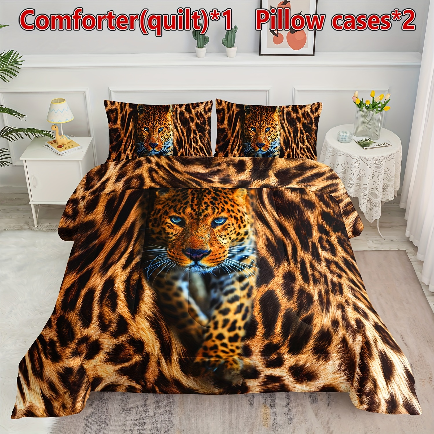 leopard bedding comforter set 3d   grain printed pattern quilt with 1 and 2 pillowcases for bedroom  