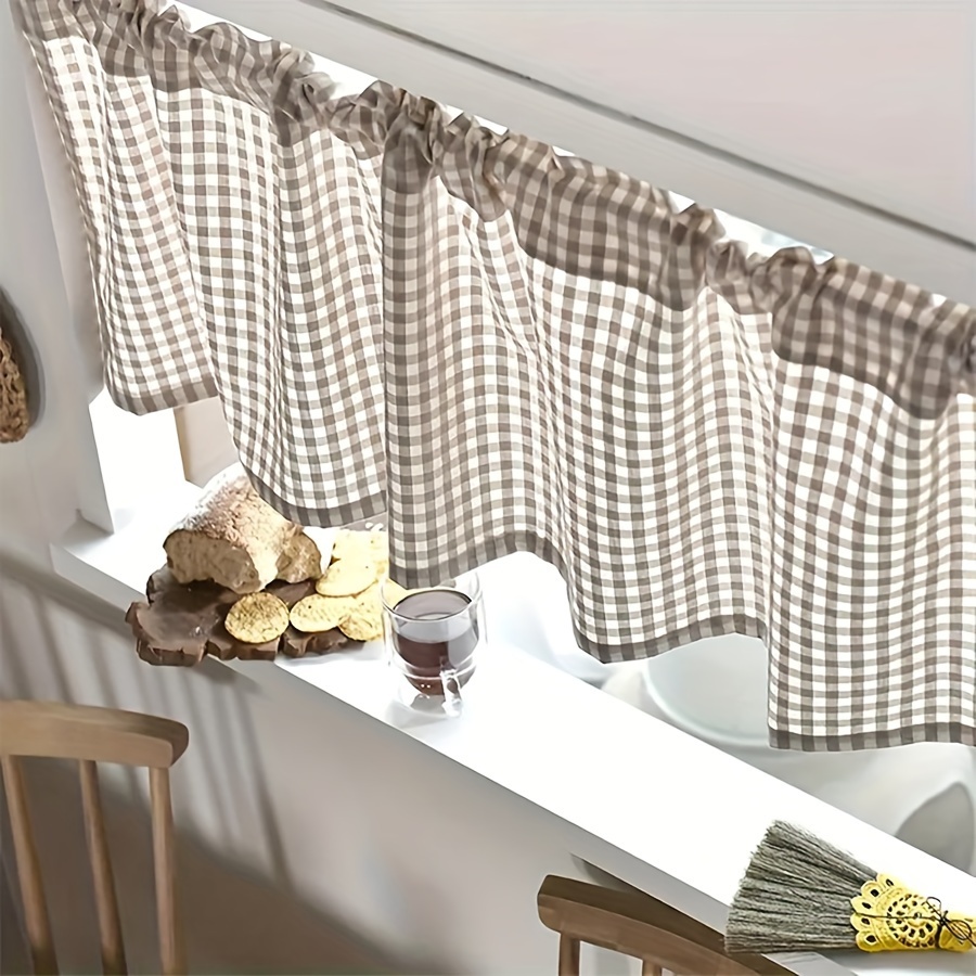 

1pc Gingham Short Curtain: , Dining Room, Or Living Room Decor - 16" X 56" Fabric Window Valance