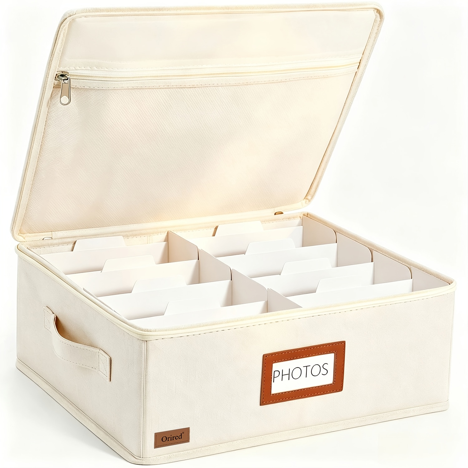 TEMU Boîte de rangement pour photos avec couvercle et séparateurs, organisateur de photos en lin pour jusqu'à 2000 photos 4x6, boîte à souvenirs avec