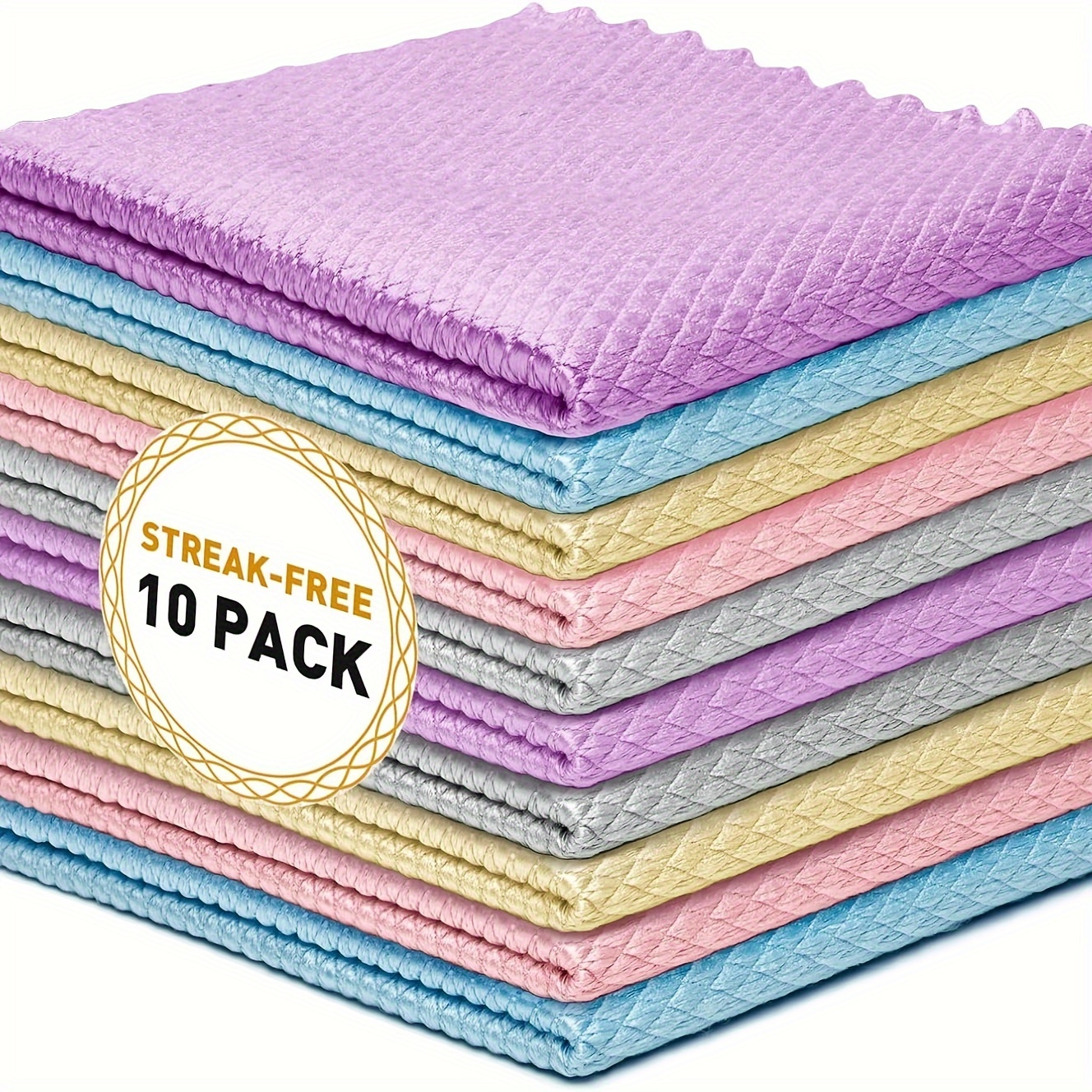 

Microfiber Cleaning Cloths 10 Pack - Quick Drying, Knit Weave, Multi-purpose For Bathroom, Kitchen, Car, Furniture - Streak-free, Absorbent, Oblong Shape