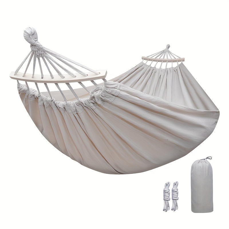 E-shop Outdoor Canvas Hängematte mit gebogenem Stab, verdickter Anti-Rollover und Anti-Kipp, geeignet für Camping und Ausruhen