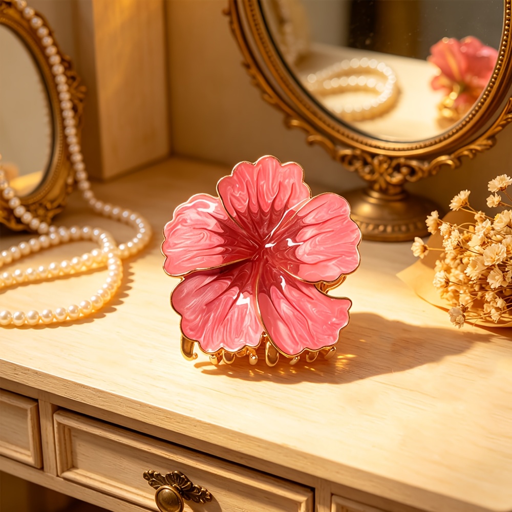 TEMU High-end Sense Gilded Edge Petal Claw Clip, Gradient Pink, Three-dimensional Flower Shark Clip, Firm And Non-slip Hair Clip. Daily Commute,
