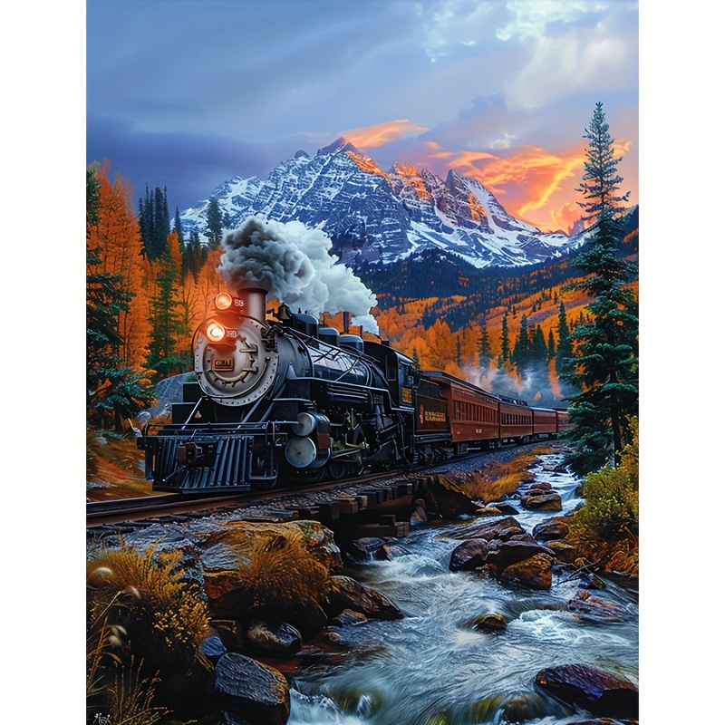 

Train Landscape Diamond Painting Kit 30x40cm, Round Diamond Full Drill Canvas, Scenic Railway Art Craft For Home Decoration, Diy 5d Mosaic Wall Art For Adults And Beginners - Tool Set Included