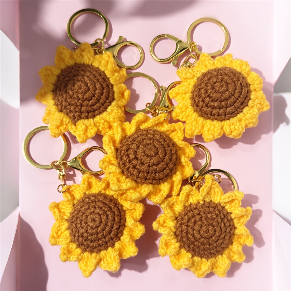 Image of 1/3/5pcs Double-sided Crocheted Sunflower Pendant Keychain, Full Of , Suitable As A Gift, Wallet, School Bag, Key And Backpack, Car Keychain, Phone Case Charm, Or A Gift For Sisters, And