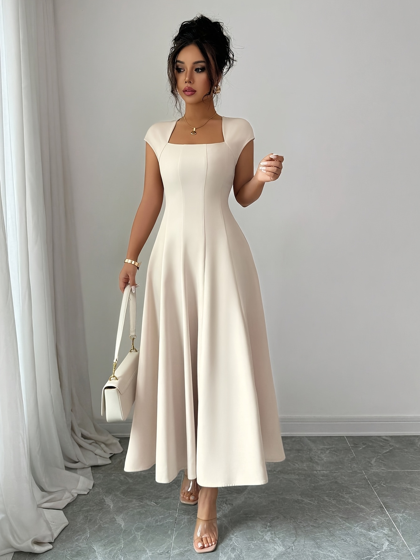 elegant cream dress Alabaster floral tiered maxi