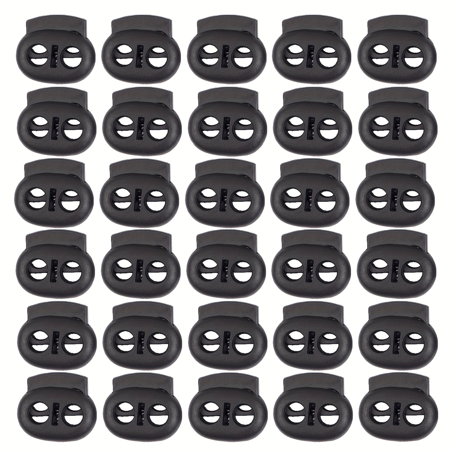 E-shop 30 Stück Federkordelverschluss Endstopper Befestigung Slider Clip Doppel Loch Rund Kunststoff für Kordelzüge Lanyard Paracord Elastische Bungee