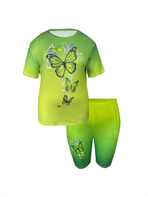 large size womens casual set gradient color print with pockets