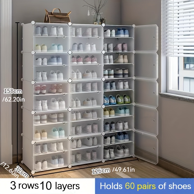 TEMU Grand meuble à chaussures en plastique blanc avec 1/2/3 rangées et 4/6/8/10 compartiments, doté de multiples compartiments. Cet espace de