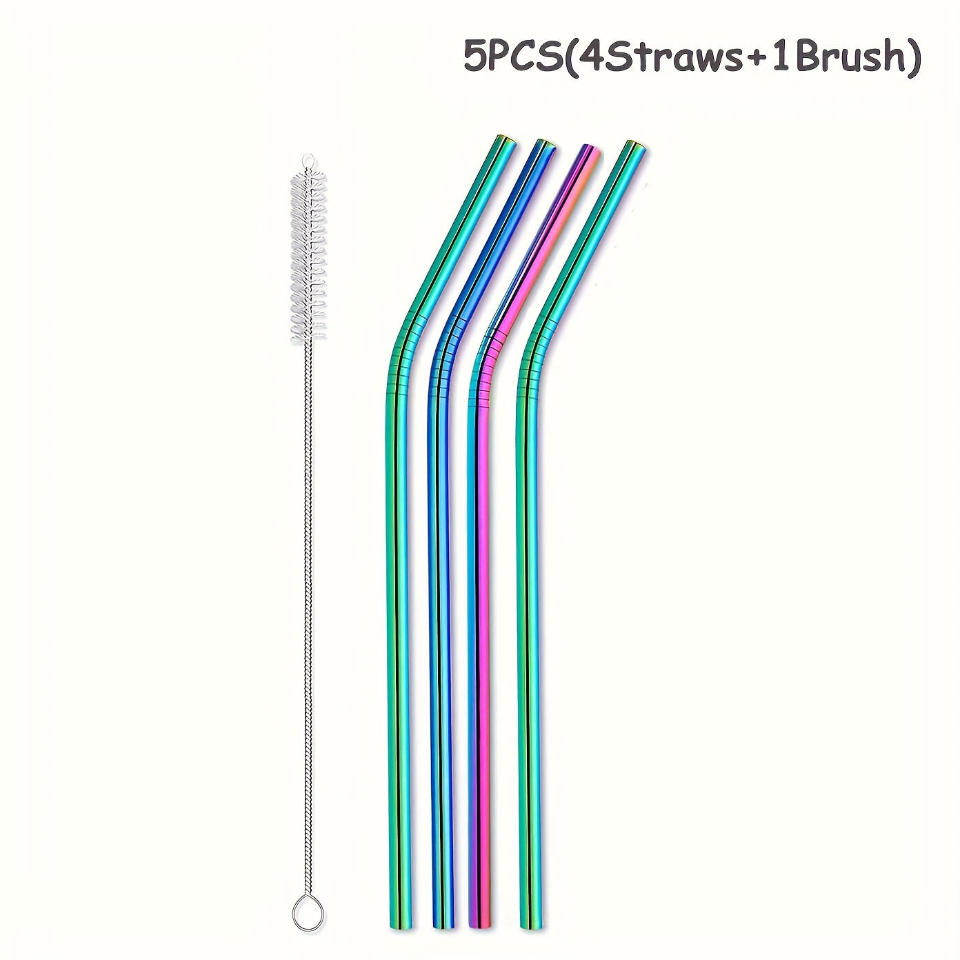 TEMU 5/10pcs Reusable Stainless Steel Straws With Cleaning Brush - 304 Food-grade, Colorful Gradient Design For Iced Coffee, Juice, Smoothies -