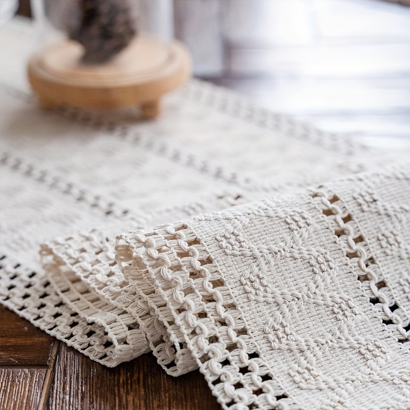 1pc bohemian linen table runner ivory hollow
