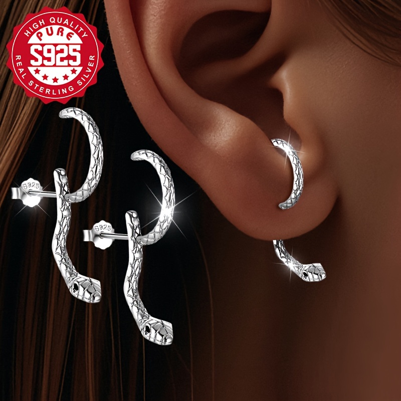 

Pair Pack, S925 Silver, Women's Fashion Earrings, Small Snake Earrings, And Cute, Special, Personality, , Suitable For Parties And , For Gifts, Low Allergy, 1.83g