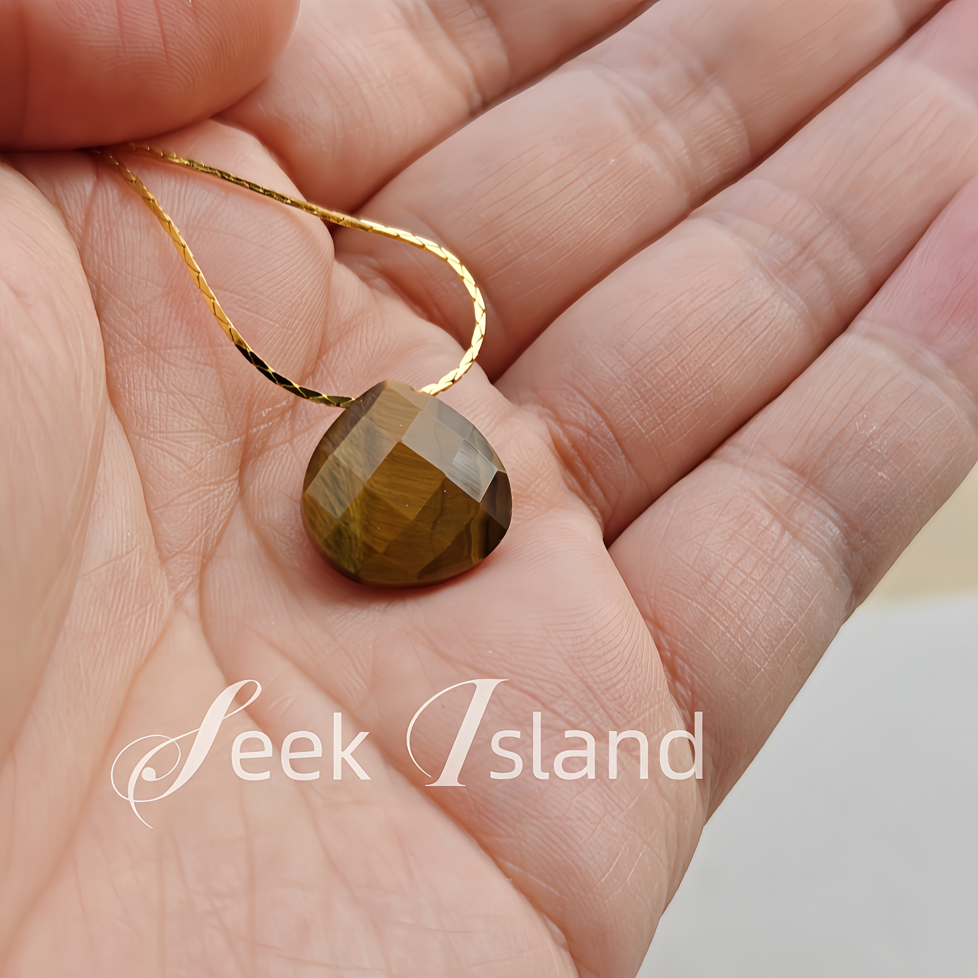 Adjustable Tiger's Eye Necklace with Diamond Cut Drop Pendant