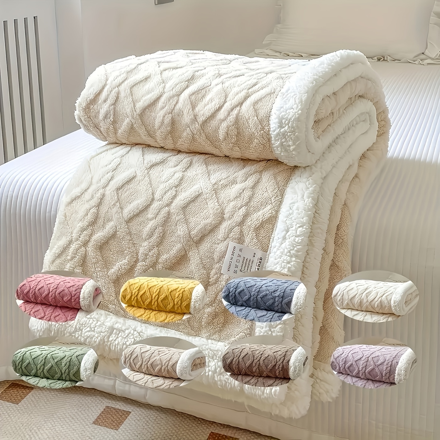 

1pc Double-sided Fleece Bed Blanket, Autumn And Winter Thickened Sofa Blanket, Air Conditioning Blanket, Suitable For All