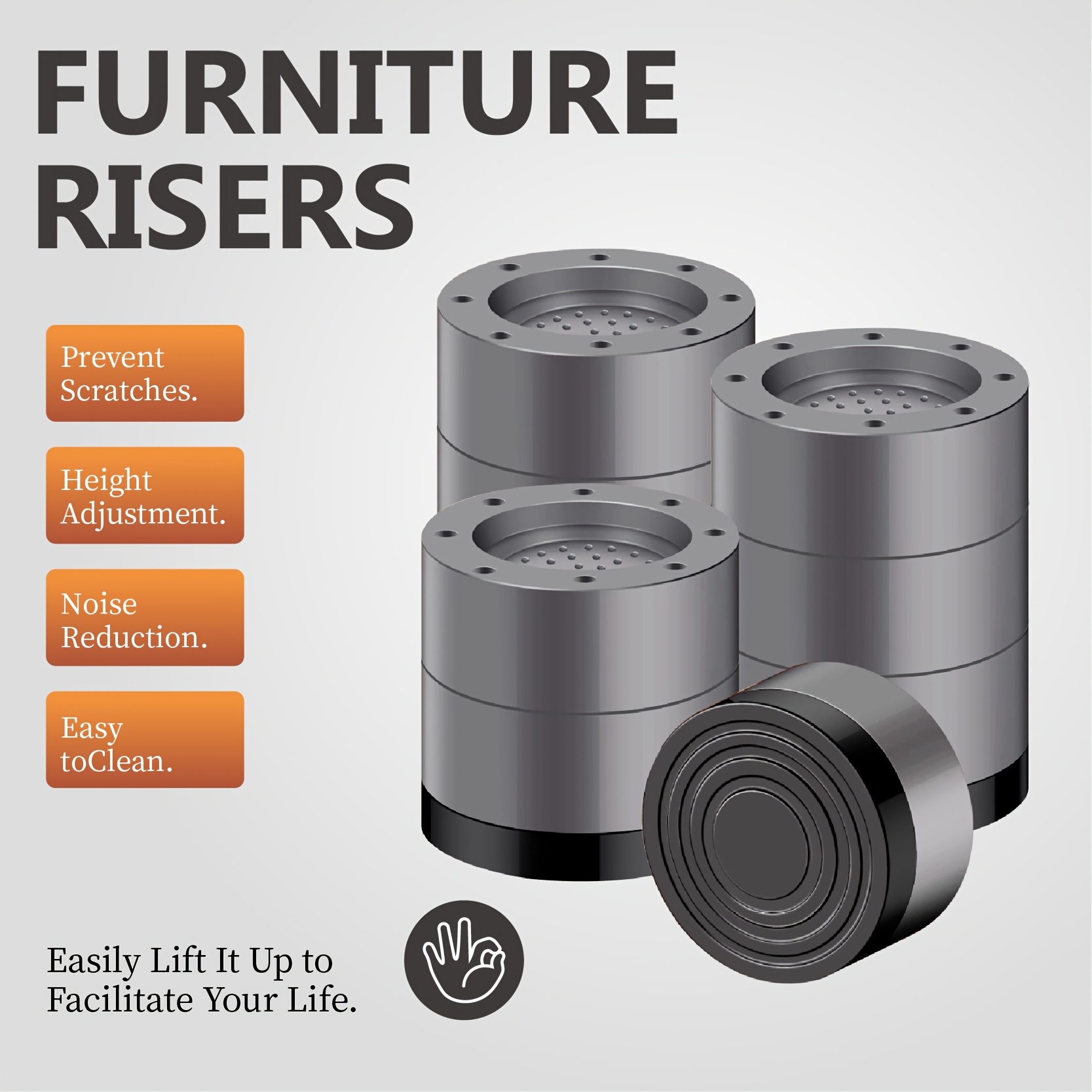 TEMU 4 Pack Heavy Duty Adjustable Furniture Risers - Non-slip Sturdy Plastic With 1.5/2.5/3.5 Inch Height Increase Suitable For Couch, Table, Washing