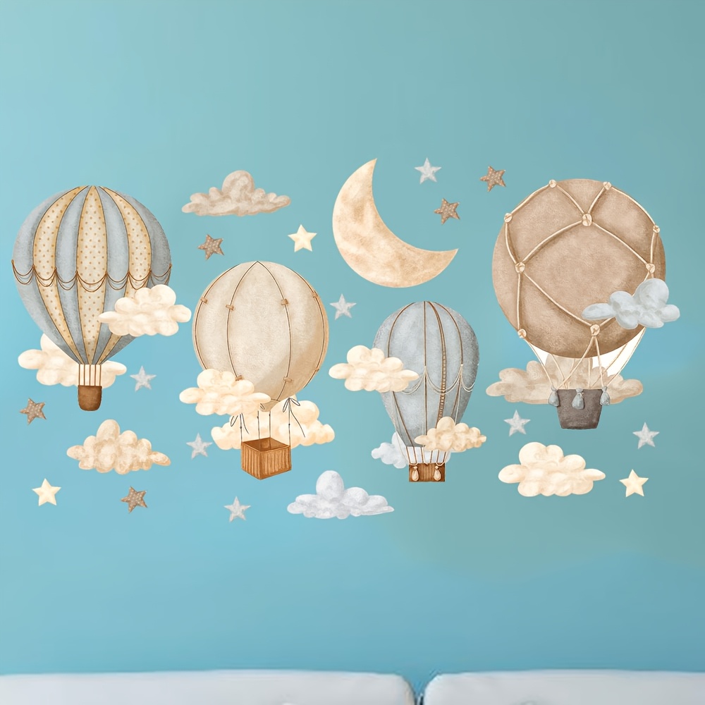 1set Colorful Hot Air Wall Stickers Decals, Playroom Moon Cloud Wall Decal, Bedroom Home Decor
