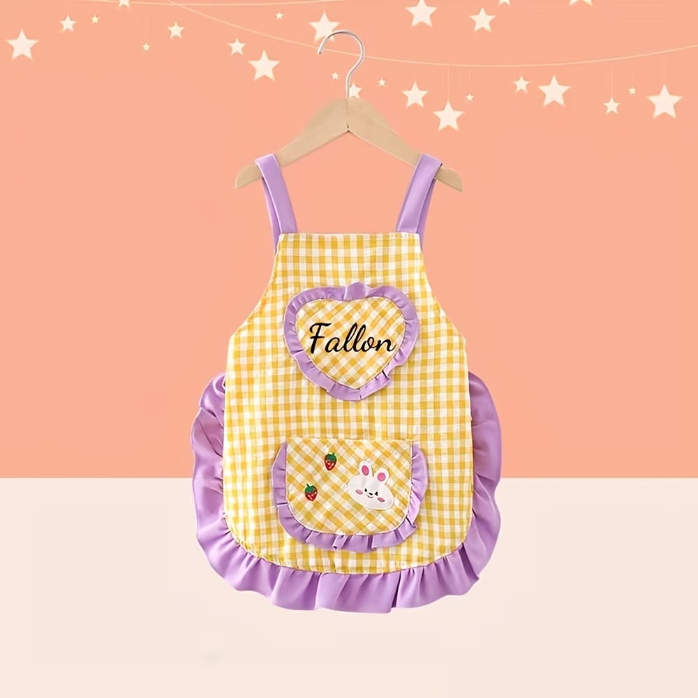 TEMU Custom Personalized Name Women's Mini Polyester Princess Apron/sleeveless Waistcoat - Features A Pocket And Cartoon Rabbit Design, Fashionable
