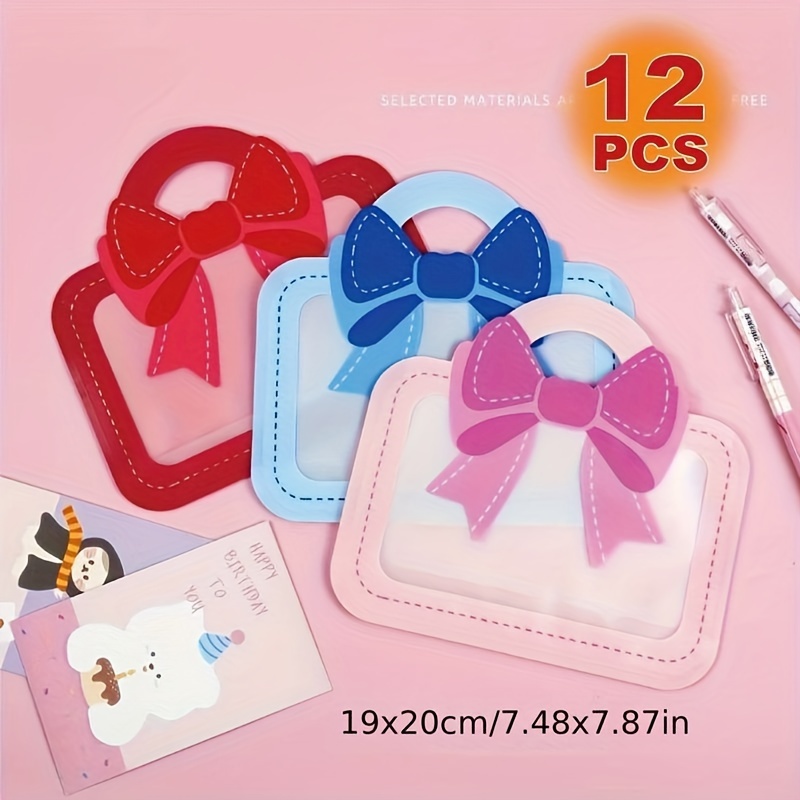 TEMU 12pcs Elegant Bow-themed Gift Bags - Durable Plastic, Self-standing Pouches With Patterns For Candy & Small Presents, Ideal For Party Favors & Crafts, Small Gift Bags