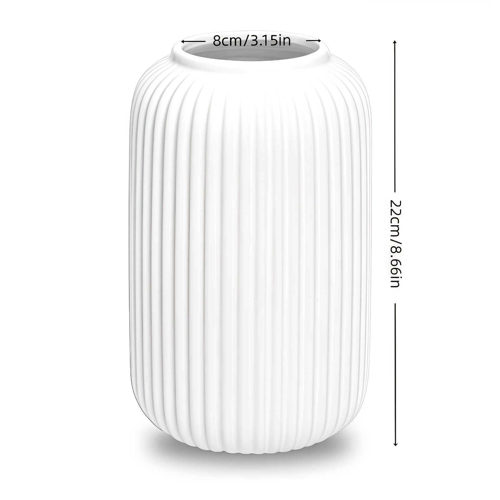 Image of 1pc [ins Nordic Style] White Plastic Striped Vase 8.6 Inches | Living Room Dining Table Dried Flower Decor (modern Easy Round Flower Pot, Mother's Day Housewarming Gift, Home Storage Jar)
