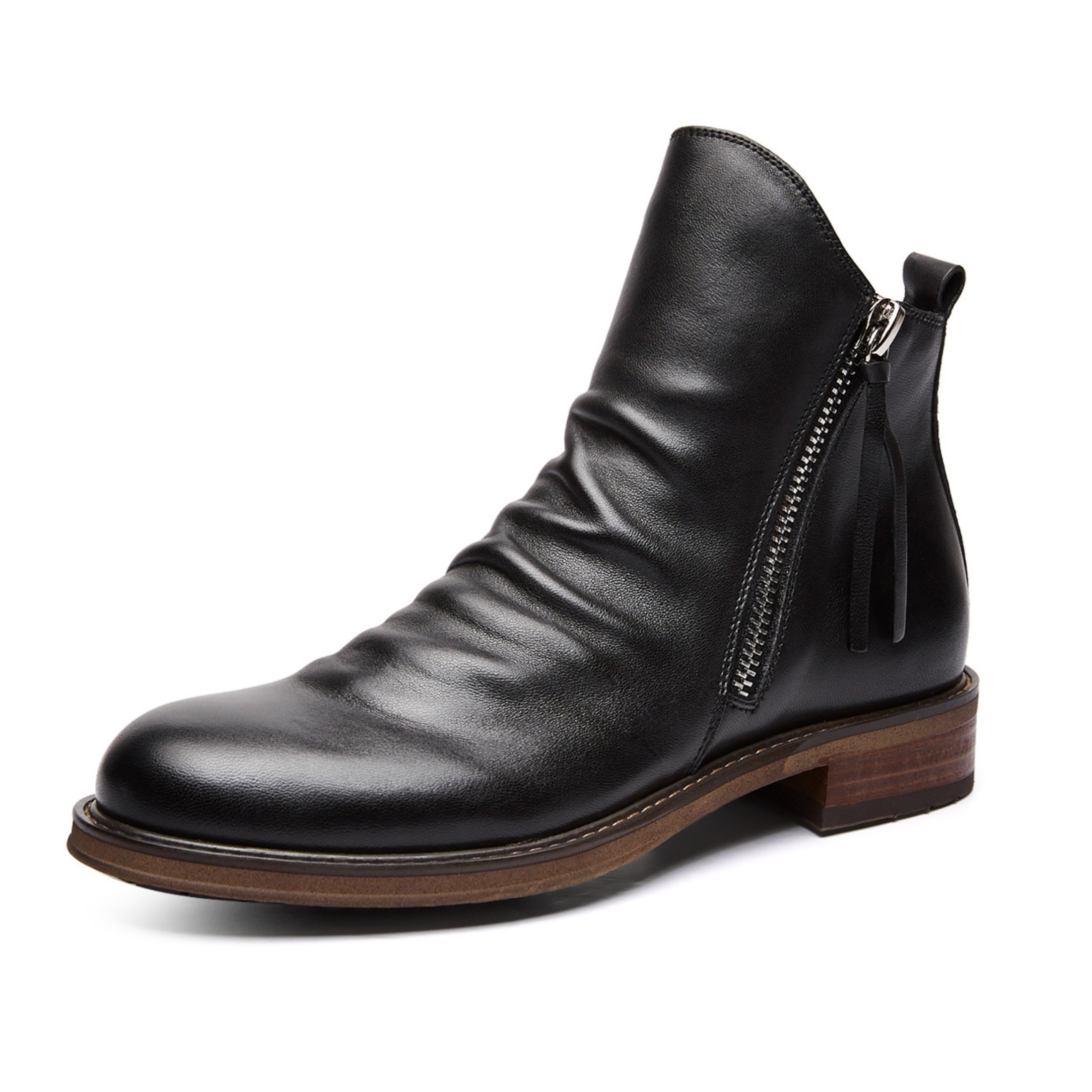 

British Style Men's Winter Boots - Retro Workwear Boots With Zipper - Trendy Mid-calf Length