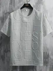 letter pattern textured and knit mens solid color short sleeve crew neck t shirt trendy and chic tops for men for summer details 12
