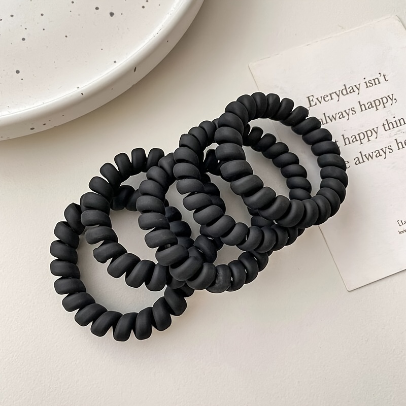 5pcs/10pcs Frosted Black Telephone Wire Hair Ring, Elastic Band, Matte Mobile Hair Band, Women's Hair Additions, Rubber Shape, Headwear, Rope, Hair Band