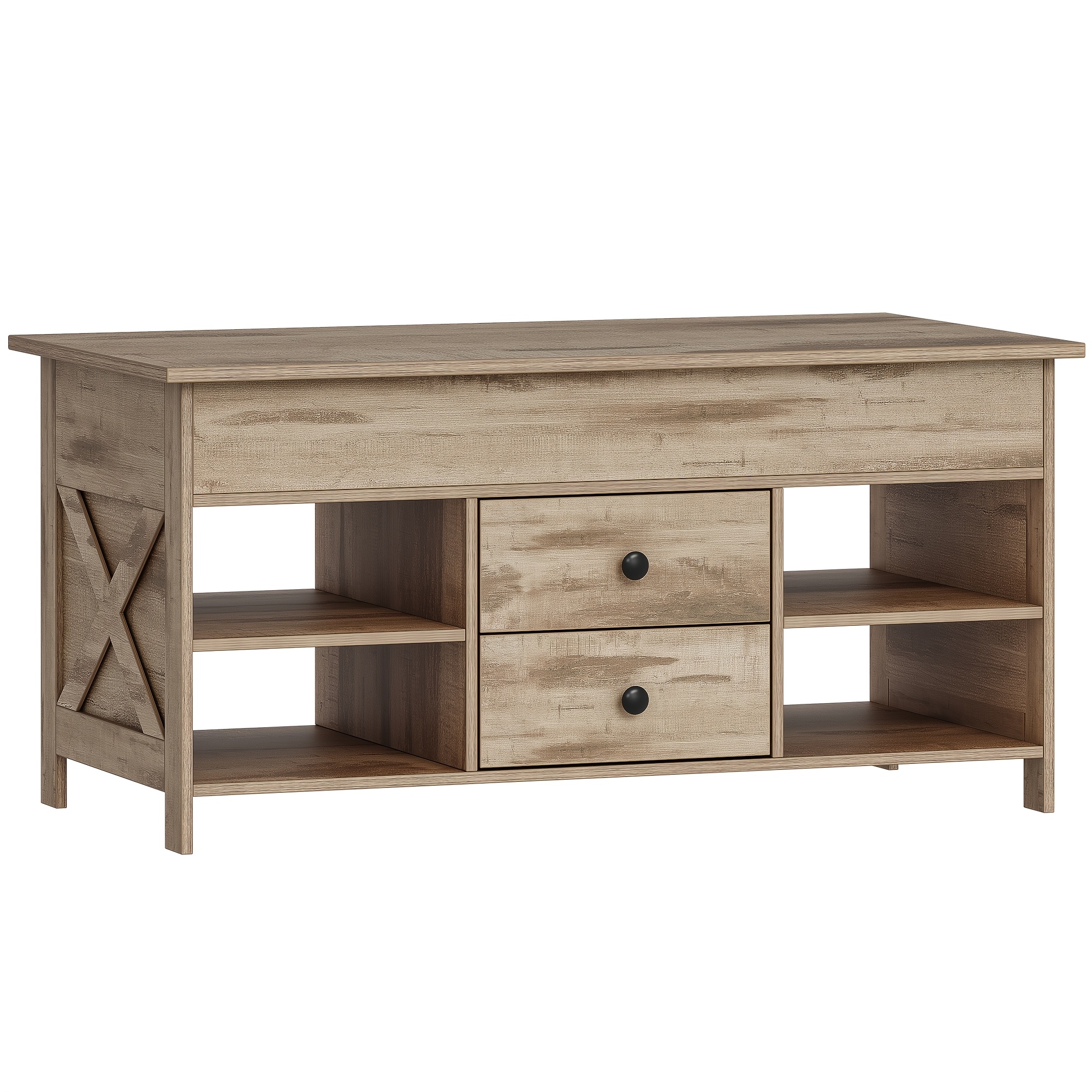 Height-adjustable Coffee Table, Ideal For The Living Room, Dining Area, Or Office, Featuring 2 Drawers And Concealed Storage, In Taupe And Black