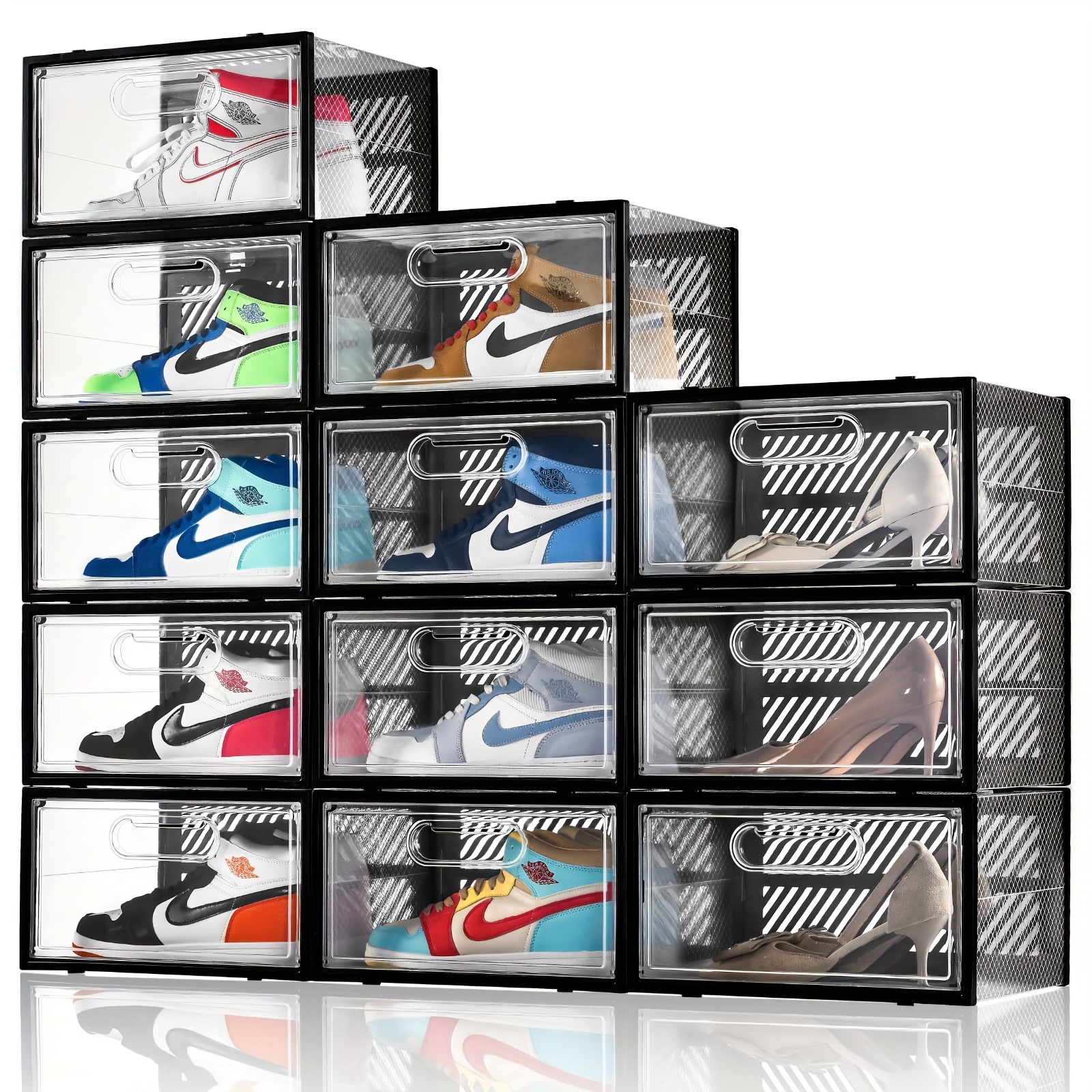 

Shoe Organizer Storage Boxes For Closet 12 Pack, Side Open Clear Plastic Stackable Shoe Storage Bins With Lids, Under Bed Shoe Storage For Entryway, Drop Front Shoe Box, To Size11