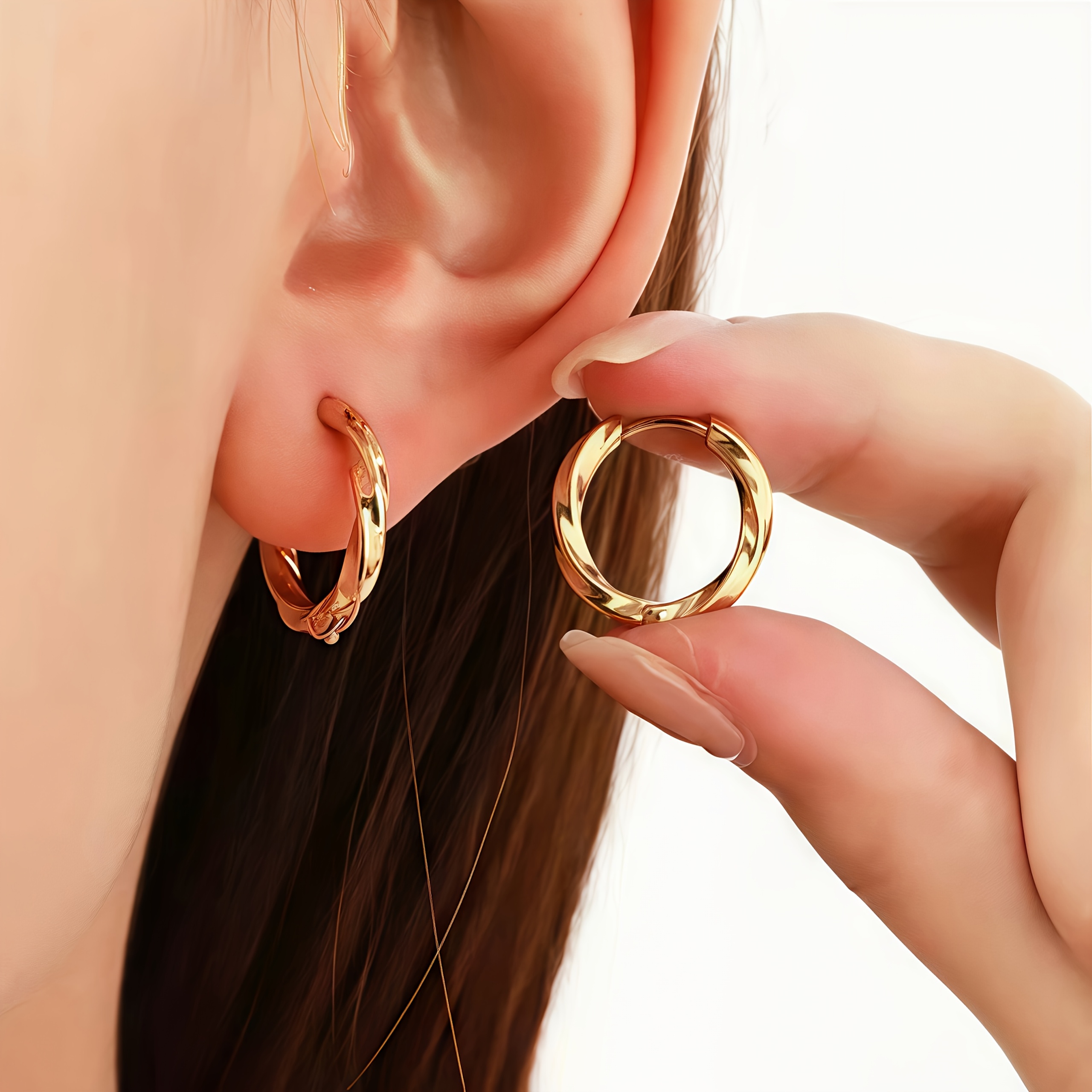 1 Pair Of Minimalist Elegant Hypoallergenic Stainless Steel Round Hoop Earrings, Non-fading, Comfortable And Versatile, Suitable For Daily Wear Or Party Additions, Women's Fashion Jewelry Gifts