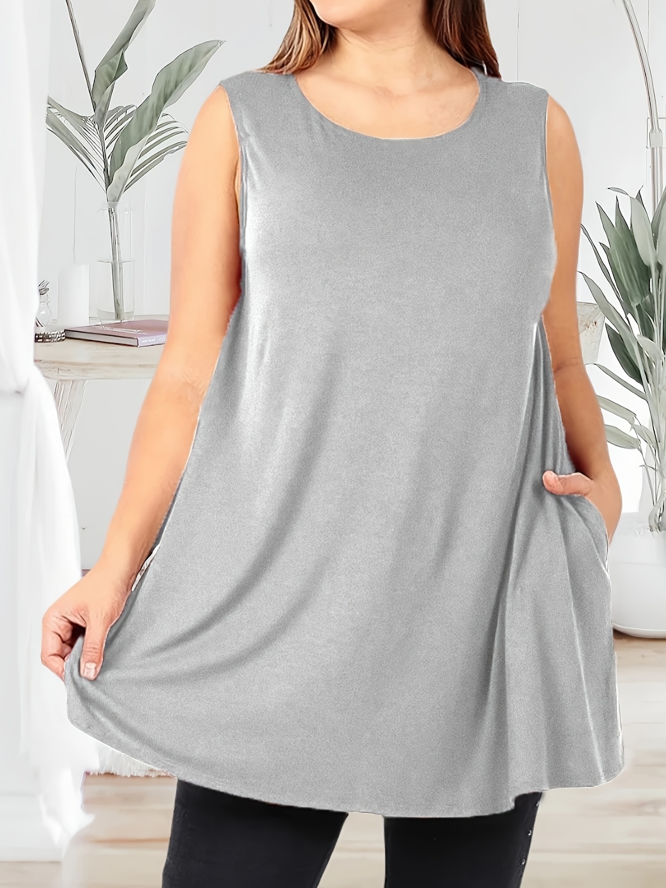 Women'S Plus Size Sleeveless Tank Top with Pockets - Casual, Comfortable, and Stylish Red Blend Vest for Casual Attire, PLUS SIZE