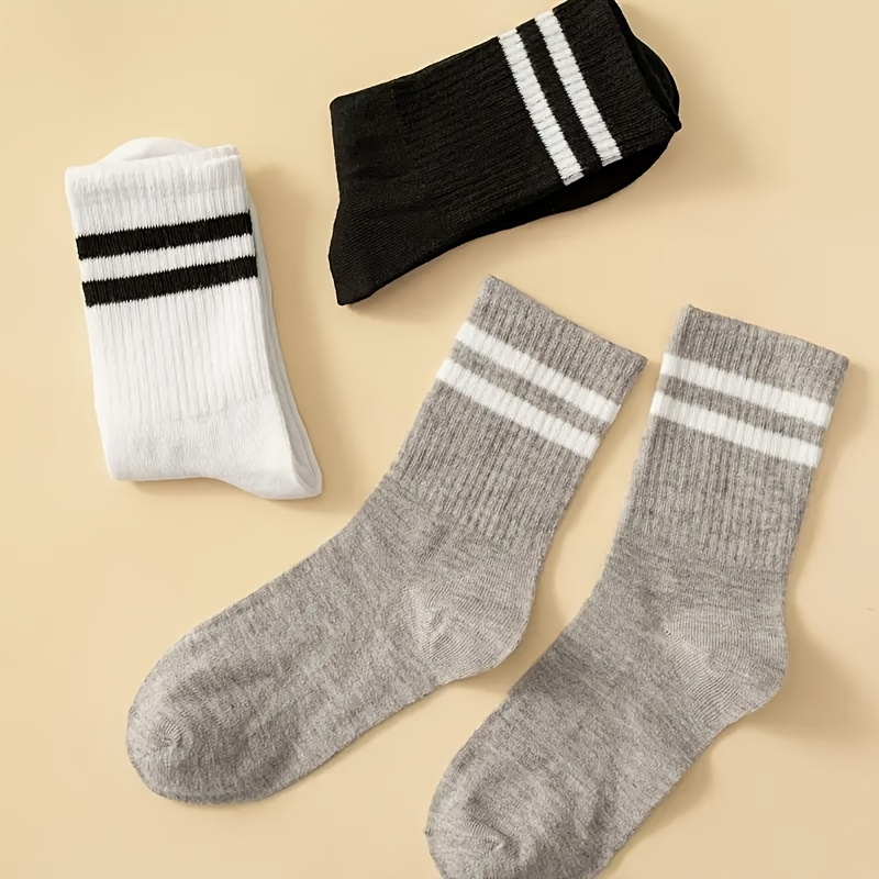 Black and White Striped Minimalist Style Sports Casual Socks (3/5 Pairs)