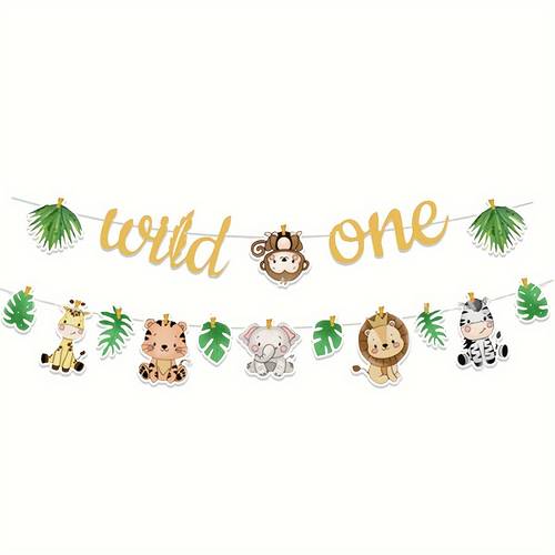 set jungle animal banner pull flags forest jungle animal party wild one party theme gathering pull flag scene arrangement supplies birthday party decor