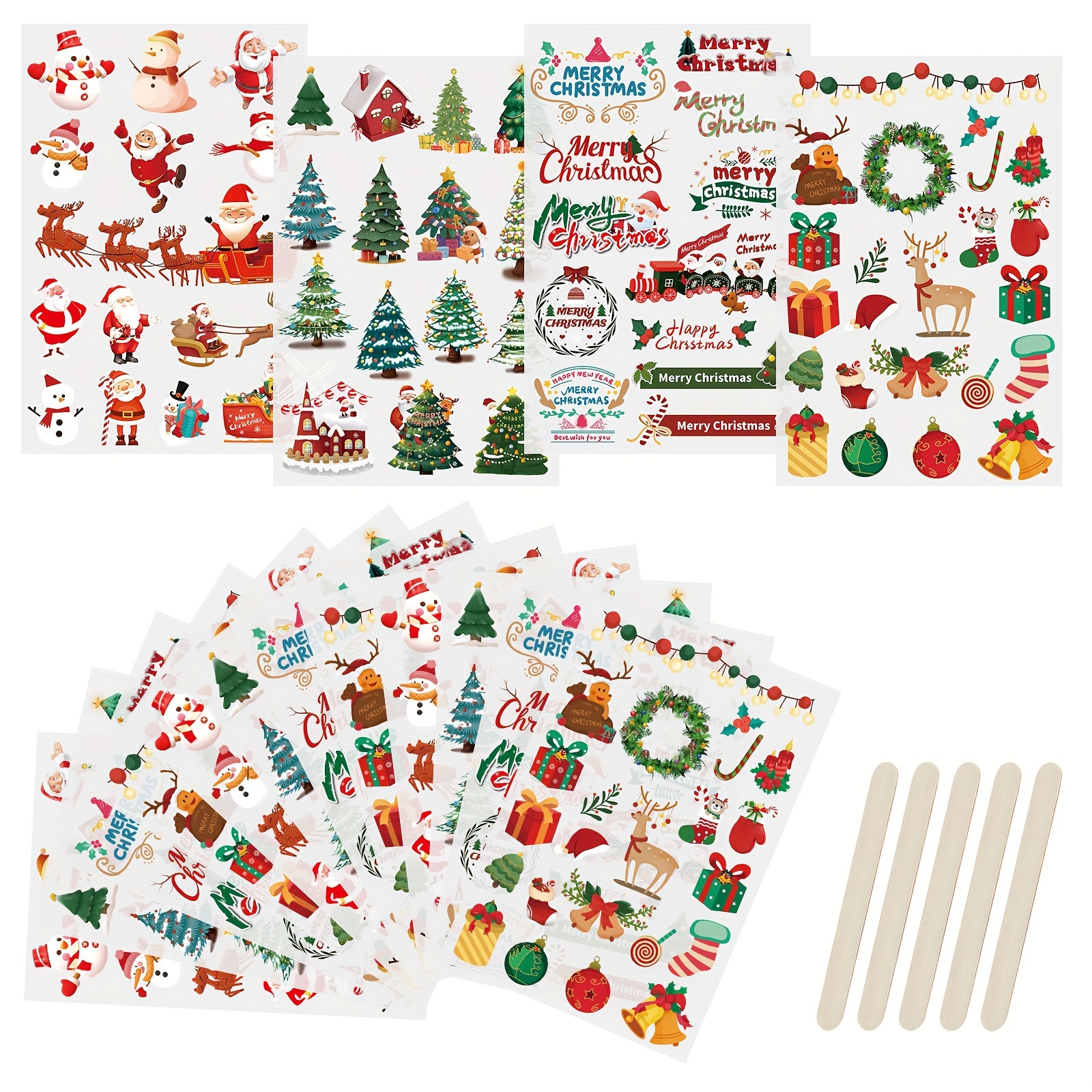 Image of 16 Sheets Rub On Transfer Stickers, Christmas Theme Stickers Aesthetic Decor Transfer Stickers For Journal Planner Album, 4 X 6in