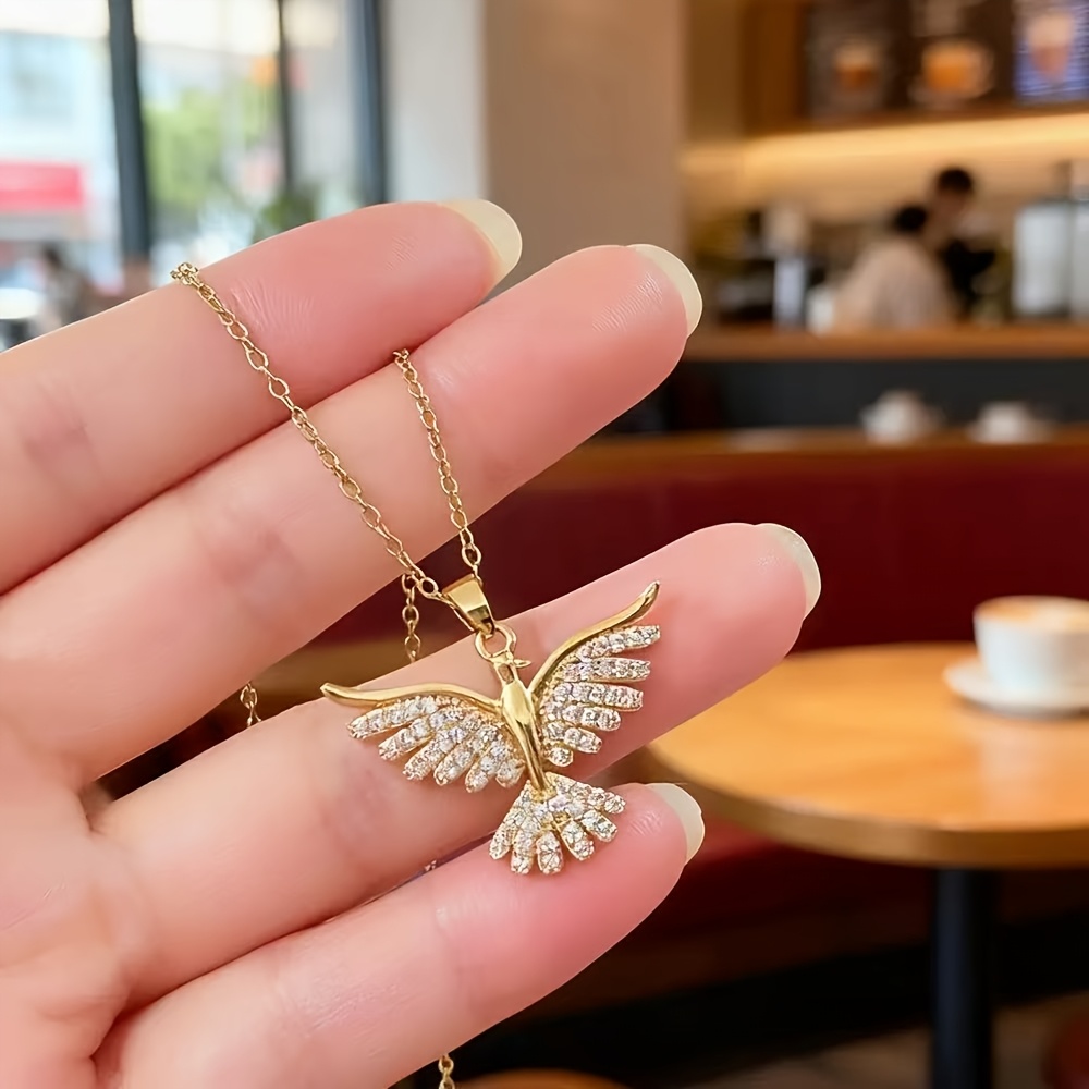 TEMU 1 Chaîne de cou avec strass, une chaîne de luxe léger pour la clavicule et les lèvres d'oiseau volant à ailes déployées, convient pour offrir en