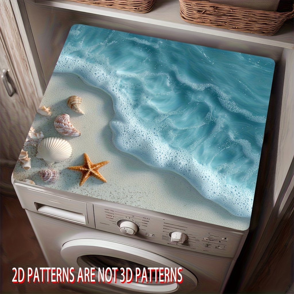 TEMU [1pc], 2d Flat Printing Washing Machine Mat, Beach Series Starfish And Seashell Pattern, High-quality Fabric, Perfect For Kitchen Decor, Top