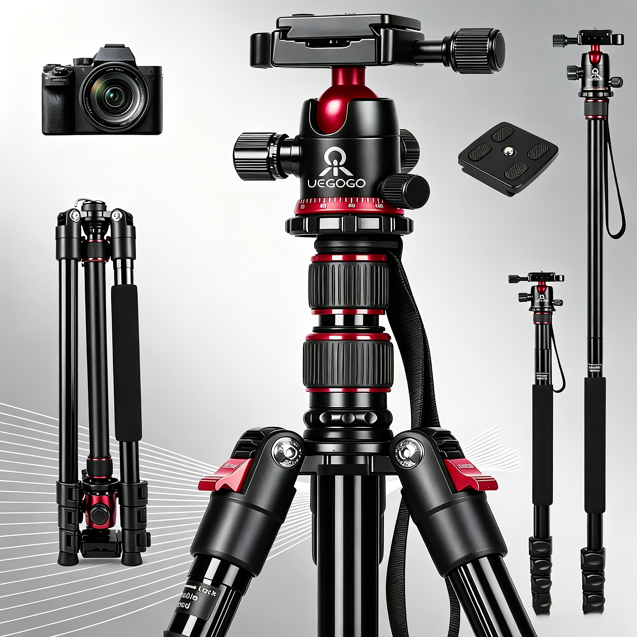   74 quick release aluminum alloy camera tripod and monopod   ball head detachable   revertible   load 8 82lb for sony   nikon   and phone with portable bag