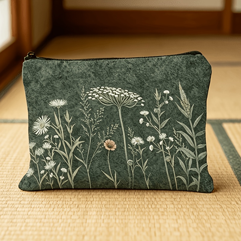 TEMU 1pc, Vintage Floral Print Makeup Bag, All-match Durable Storage Bag, Zipper Closure Pouch, Unisex Storage Bag, Multifunctional Storage,