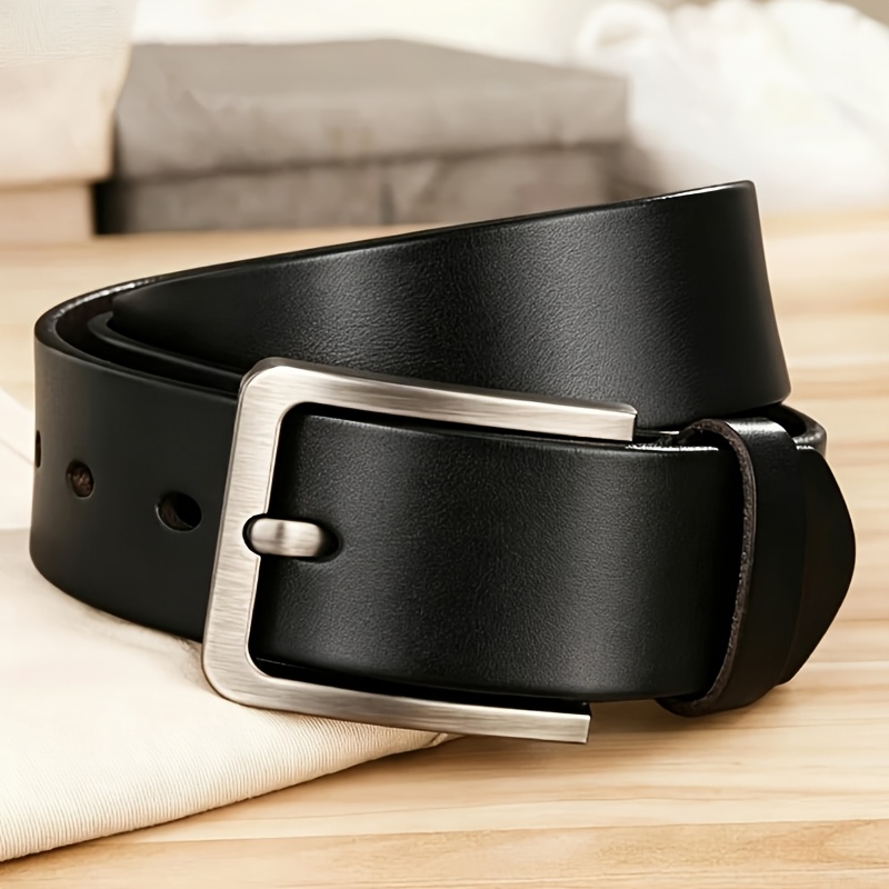 Men's Split Leather Pin Buckle Belt with Alloy Buckle, Secure Design