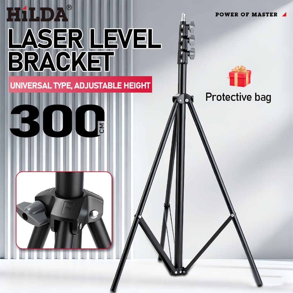 TEMU Hilda 300cm/118in Adjustable Laser Level Tripod Stand, Universal Bracket For Laser Level, Height Adjustable Tripod With Carrying Bag, Stable