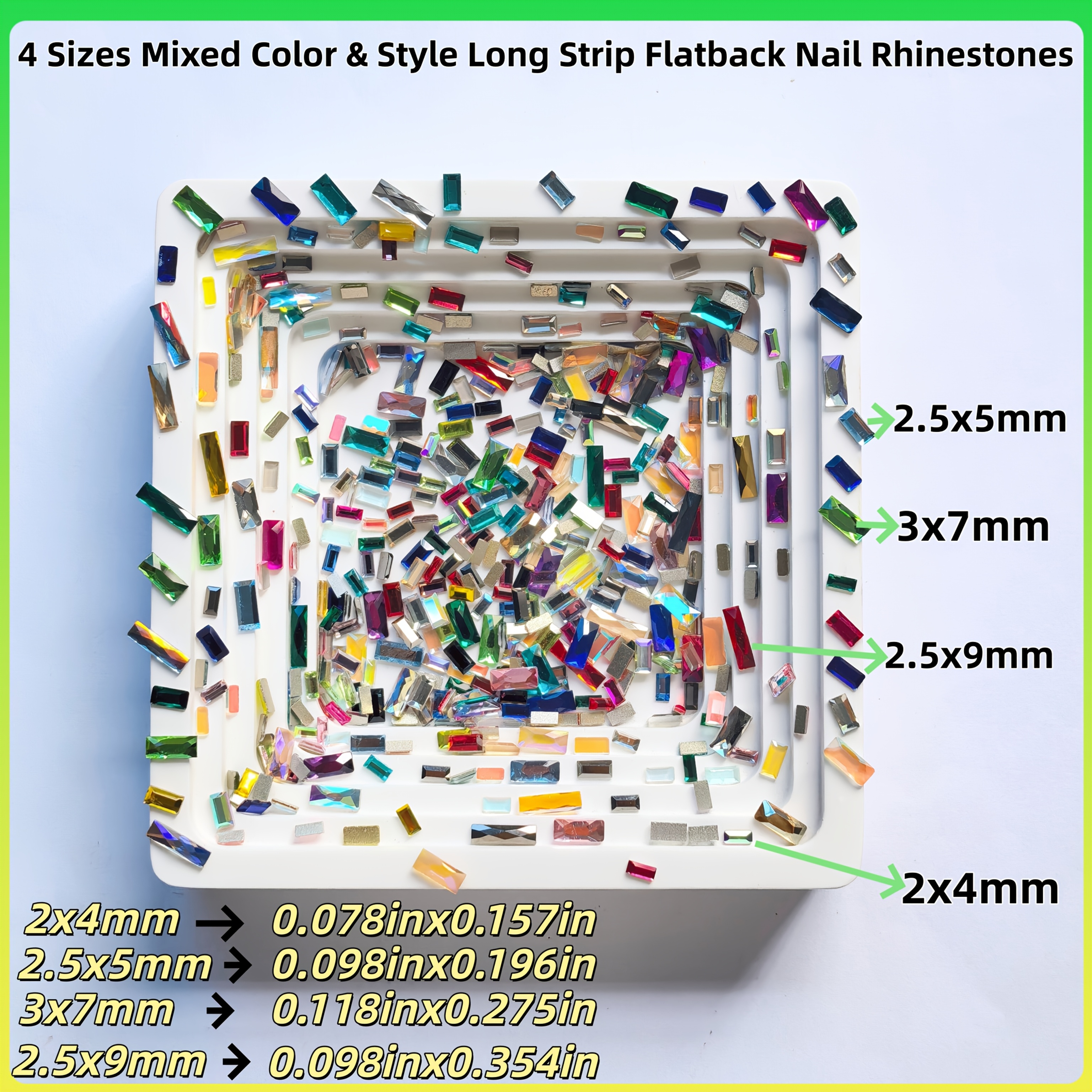 TEMU 50 pezzi di strass rettangolari piatto in colori e stili misti, disponibili in quattro diverse dimensioni, ideali per decorazioni nail art