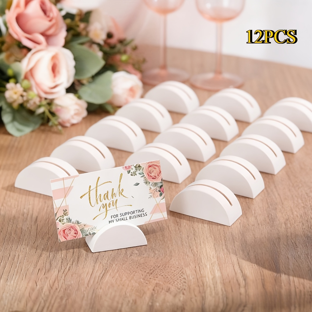 Image of 12pcs White Wooden Photo Holders And Table Number Holders Are Essential Decorative Items For Wedding Banquets And Parties, Featuring A Semi- For The Cards, Halloween, Christmas